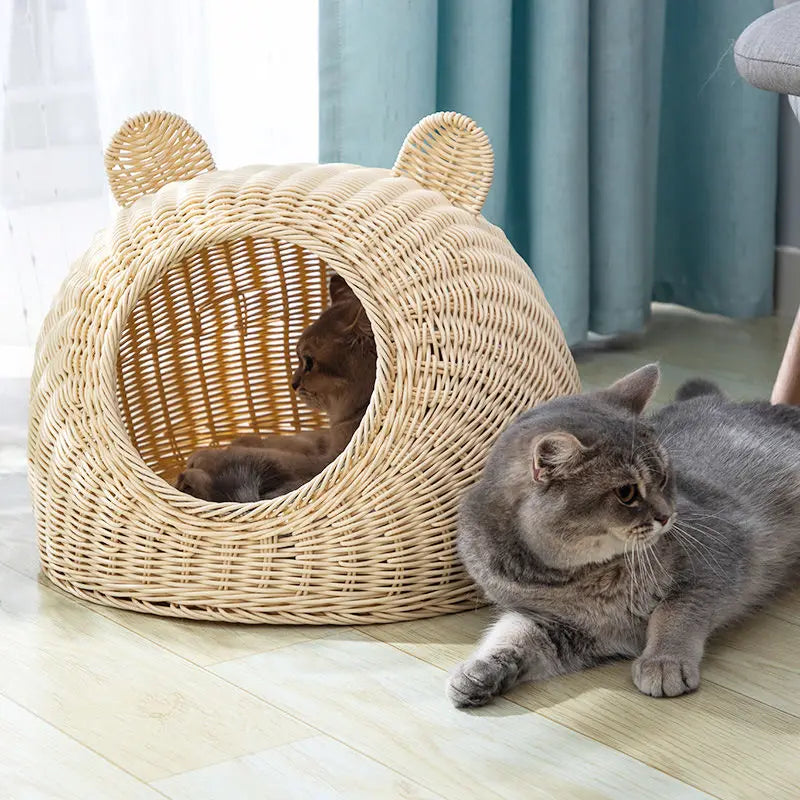 Casa de rattan para gatos